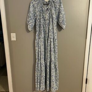 Pinch Watercolor Ruffle Dress in Blue and Green